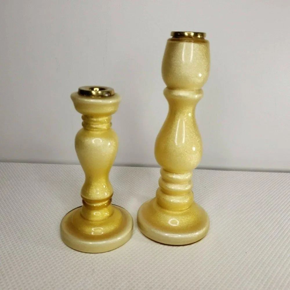 Villeroy & Boch Gold Glitter Yellow Candlesticks Candle Holders Pair